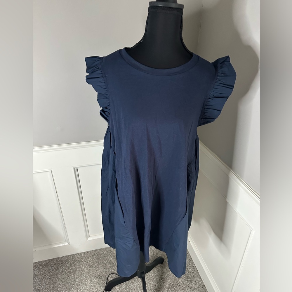 NWT Navy Ruffle Sleeve Shift Dress with Pockets | Size M